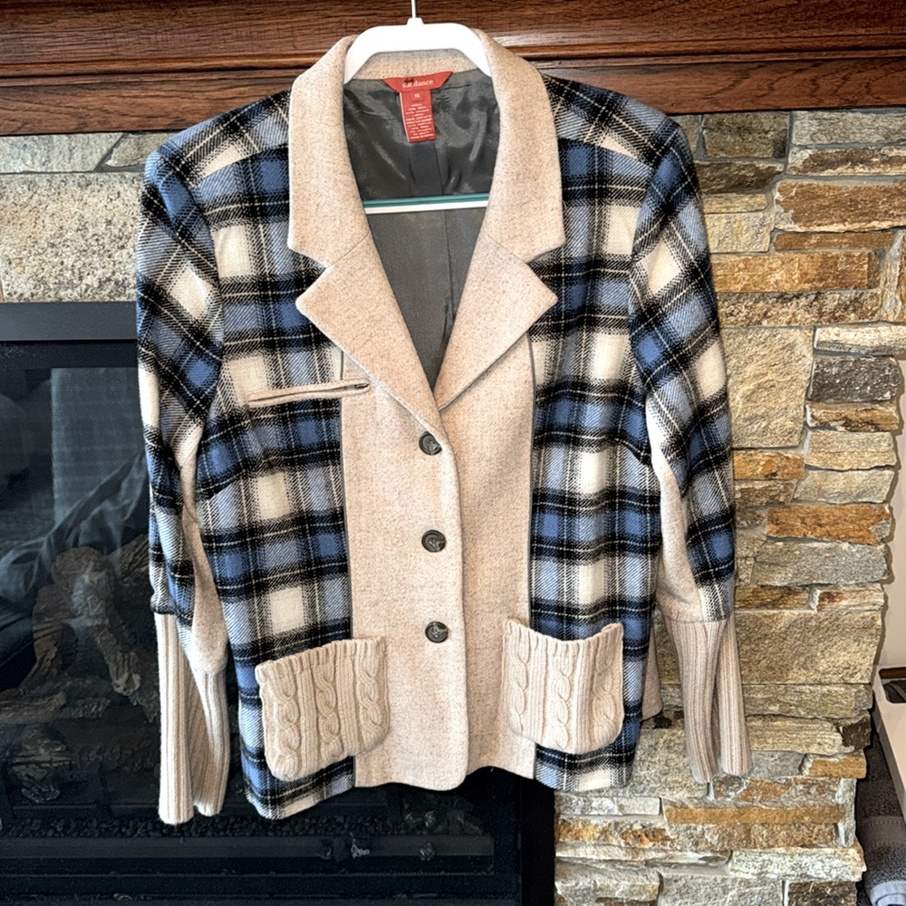 Sundance blue and black plaid jacket size 16